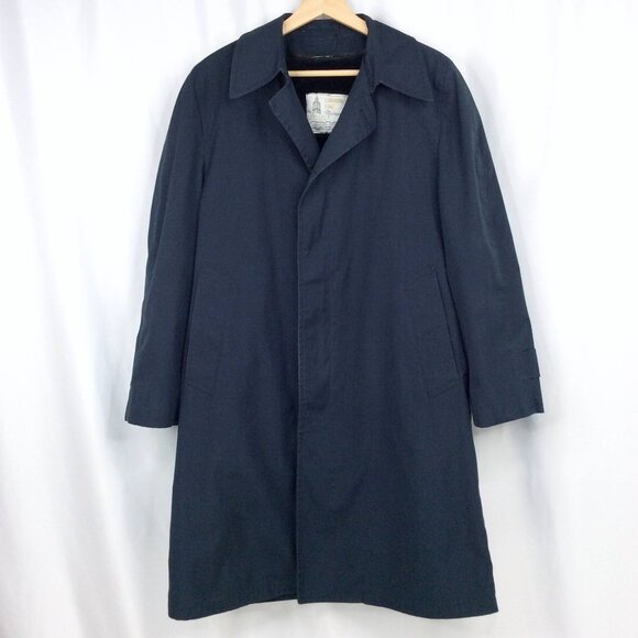 Vintage London Fog Maincoats Fully Lined Trench Coat Mens 38 Short Blue Fleece - Picture 1 of 12